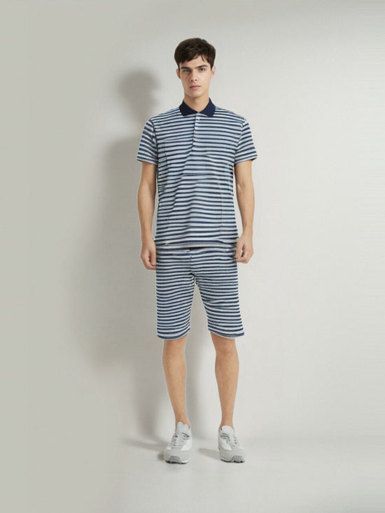 Dash & Line Blue  Stripe Knitted T Shirt And Shorts Set